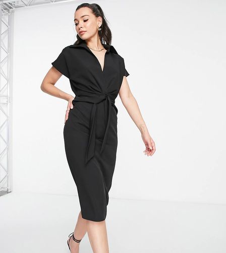 ASOS DESIGN Tall - Vestito midi a portafoglio con colletto e nodo - ASOS Tall - Modalova