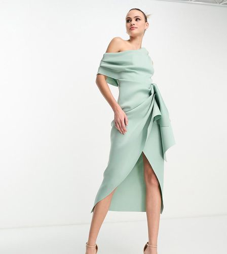 ASOS DESIGN Tall - Vestito midi fasciante salvia ghiaccio con spalle scivolate e dettaglio raccolto - ASOS Tall - Modalova