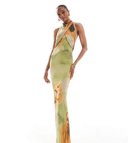 ASOS DESIGN Tall - Vestito lungo senza maniche avvolgente con stampa a fiori verde e arancione - ASOS Tall - Modalova