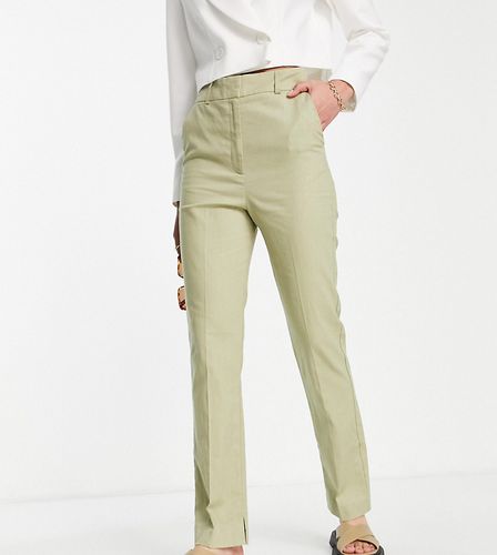 Tall - Pantaloni slim a sigaretta in lino color oliva - ASOS DESIGN - Modalova