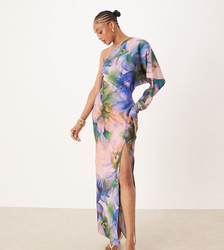 ASOS DESIGN Tall - Robe asymétrique et drapée longueur mollet à imprimé fleuri - foncé - Asos Tall - Modalova