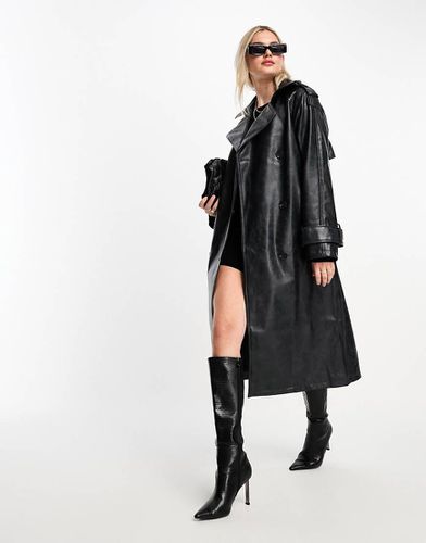 Trench antracite in pelle sintetica slavata - ASOS DESIGN - Modalova