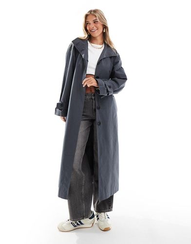 Trench taglio lungo blu navy oversize & lungo con scollo a imbuto - ASOS DESIGN - Modalova