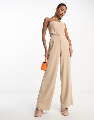 Tuta jumpsuit a fascia con corsetto a fondo ampio color pietra - ASOS DESIGN - Modalova