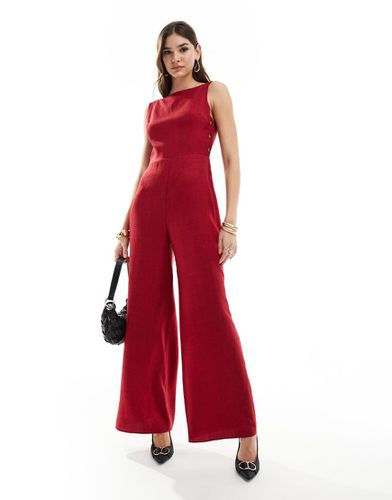 Tuta jumpsuit accollata con fondo ampio bordeaux con abbottonatura laterale - ASOS DESIGN - Modalova