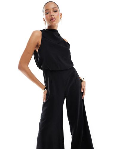 Tuta jumpsuit accollata nera a fondo ampio - ASOS DESIGN - Modalova