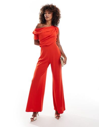 Tuta jumpsuit con fondo ampio con spalle scese e dettaglio raccolto - ASOS DESIGN - Modalova