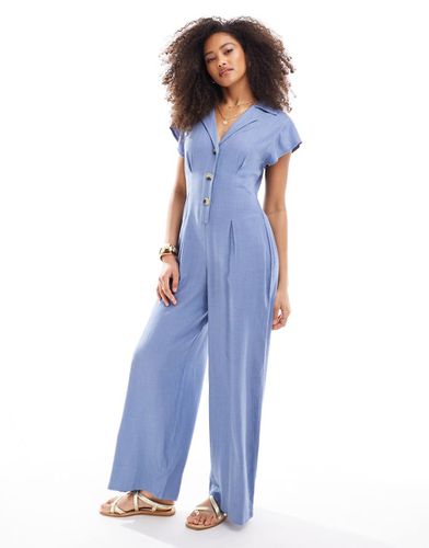 Tuta jumpsuit in lino con colletto e bottoni - ASOS DESIGN - Modalova