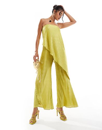 Tuta jumpsuit plissé a fascia con fondo ampio, colore lime - ASOS DESIGN - Modalova