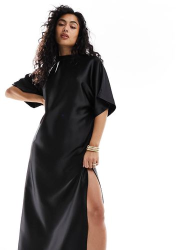 Vestito T-shirt midi oversize in raso - ASOS DESIGN - Modalova