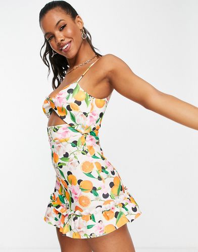 Vestito corto con spalline sottili annodato con cut-out con stampa di fiori e mandarini - ASOS DESIGN - Modalova