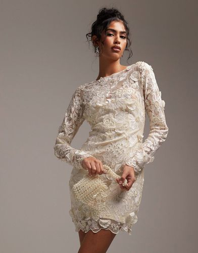 Vestito da sposa corto color crema a maniche lunghe con ricami - ASOS DESIGN - Modalova