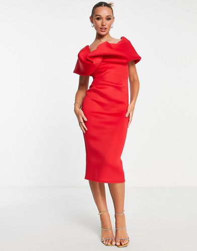Vestito longuette monospalla con dettaglio voluminoso rosso - ASOS DESIGN - Modalova