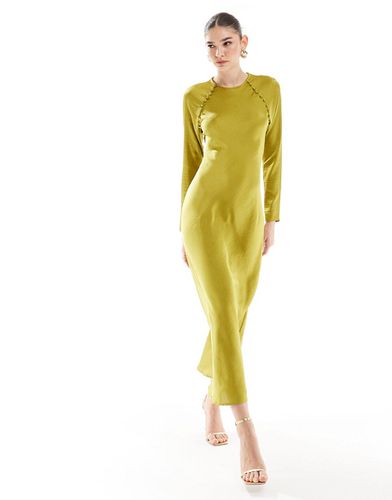Vestito lungo asimmetrico in raso con bottoni color chartreuse - ASOS DESIGN - Modalova