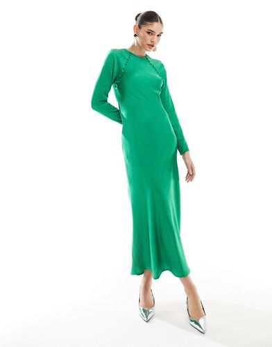 Vestito lungo asimmetrico in raso smeraldo con bottoni - ASOS DESIGN - Modalova