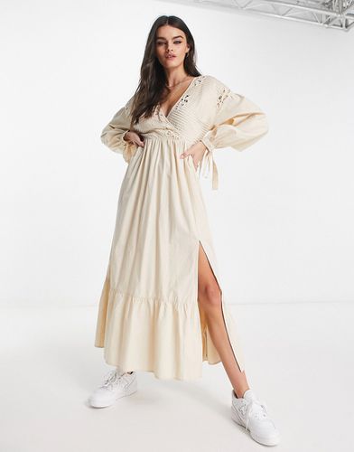 Vestito lungo in cotone all'uncinetto color crema vintage con pinces - ASOS DESIGN - Modalova