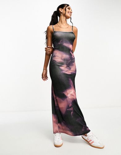 Vestito lungo sinuoso con spalline sottili viola con stampa astratta tono su tono - ASOS DESIGN - Modalova