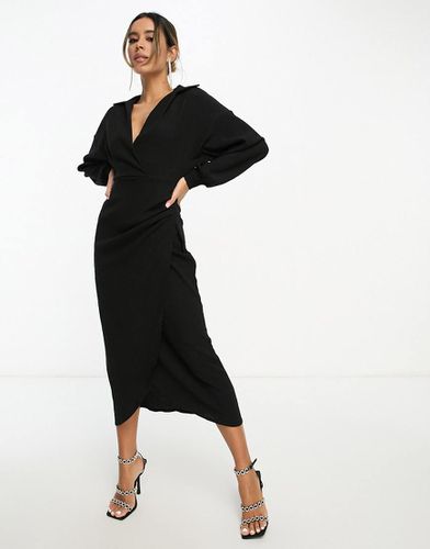 Vestito midi a portafoglio con colletto testurizzato - ASOS DESIGN - Modalova