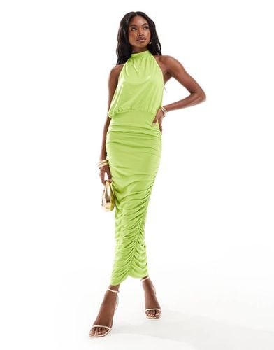 Vestito midi allacciato al collo con gonna arricciata lime - ASOS DESIGN - Modalova