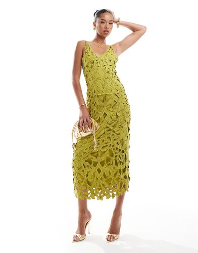 Vestito midi color chartreuse decorato con pizzo sangallo - ASOS DESIGN - Modalova