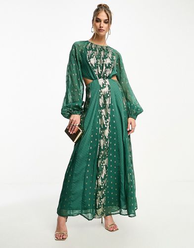 Vestito midi in jacquard metallizzato elasticizzato sul retro color verde pino - ASOS DESIGN - Modalova