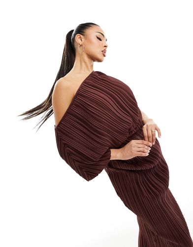 Vestito midi plissé color cioccolato con spalla scesa - ASOS DESIGN - Modalova