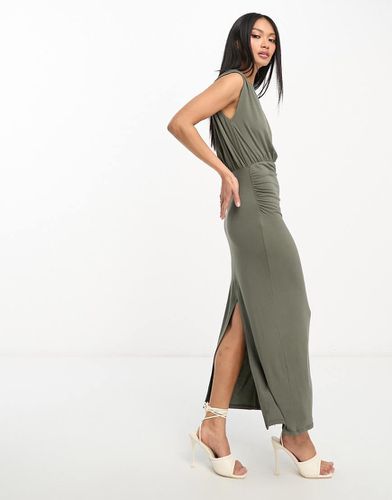 Vestito midi scamiciato accollato senza maniche kaki scuro con gonna fasciante - ASOS DESIGN - Modalova