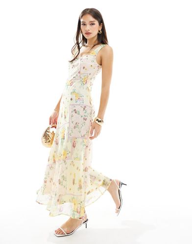 Vestito sottoveste midi in chiffon con stampa a fiori su base chiara e scollo rotondo - ASOS DESIGN - Modalova