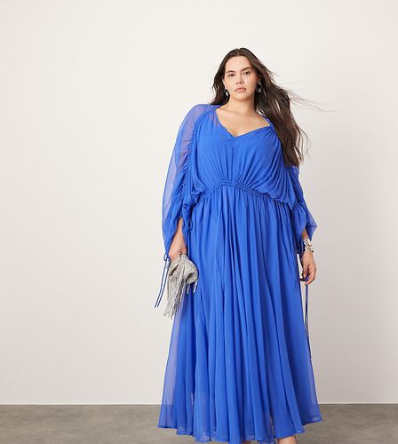 Curve - Vestito lungo raccolto in vita in chiffon color blu cobalto - ASOS EDITION - Modalova