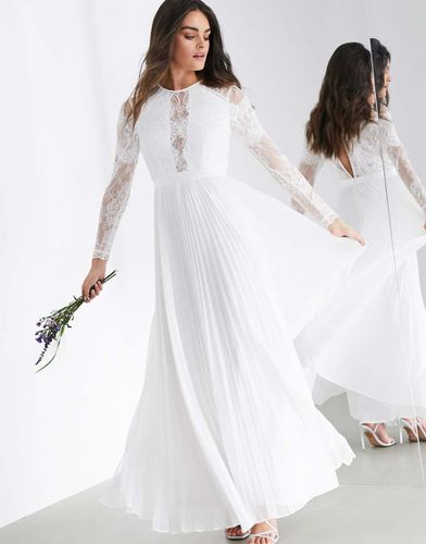 ASOS EDITION - Iris - Vestito da sposa lungo a maniche lunghe con corpino in pizzo e gonna a pieghe - ASOS DESIGN - Modalova