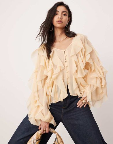 Ultimate - Blusa beige con bordi grezzi e volant - ASOS EDITION - Modalova