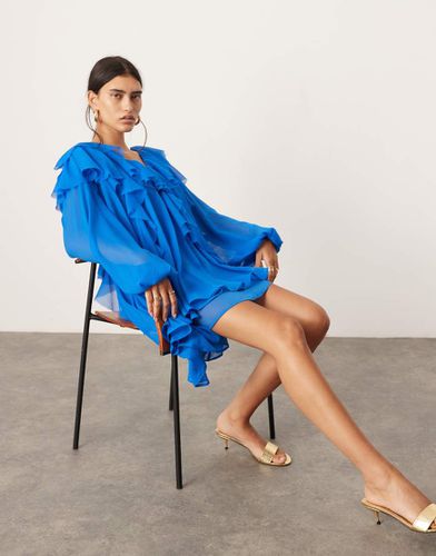 Vestito corto cobalto con volant e bordi grezzi - ASOS EDITION - Modalova