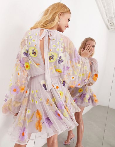 Vestito corto in rete lilla con viole ricamate e perline - ASOS EDITION - Modalova