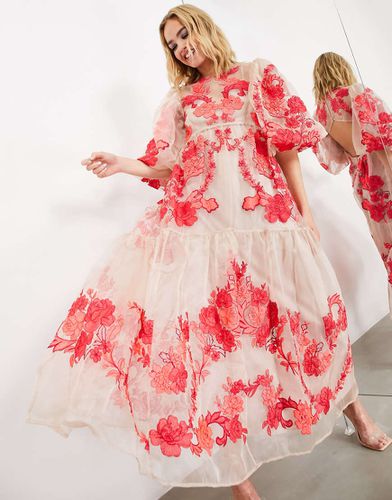 Vestito grembiule midi in organza con ricamo a fiori - ASOS EDITION - Modalova