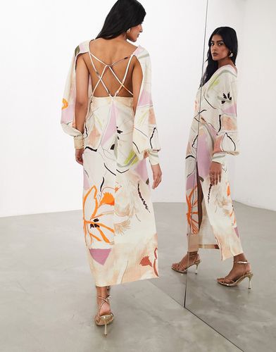 Vestito lungo color pietra con gioco di spalline a fiori artistici - ASOS EDITION - Modalova