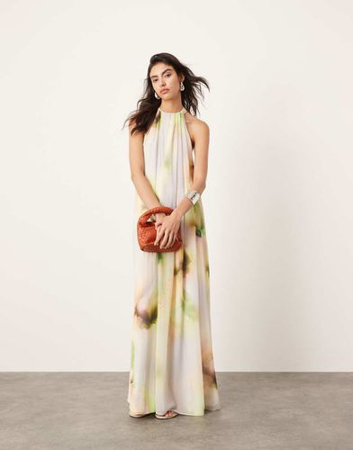 Vestito lungo a trapezio allacciato al collo in chiffon con stampa effetto acquerello - ASOS EDITION - Modalova