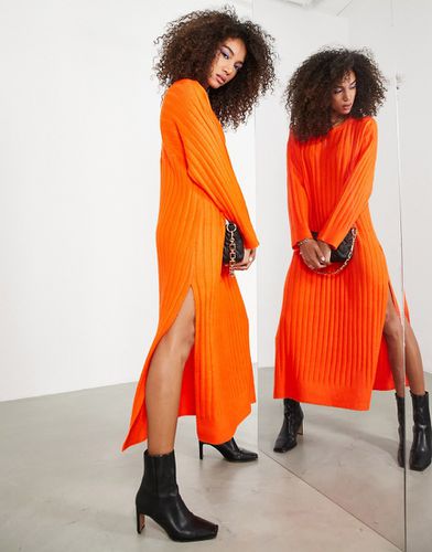 Vestito lungo extra largo in maglia a coste larghe con spacco laterale arancione - ASOS EDITION - Modalova