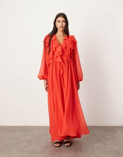 Vestito lungo in chiffon con bordi grezzi, coulisse in vita e volant - ASOS EDITION - Modalova