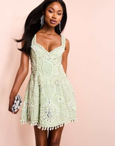 Vestito corto in cotone verde salvia con decorazioni e scollo a cuore - ASOS LUXE - Modalova