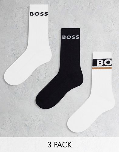 BOSS - Bodywear - Confezione da 3 paia di calzini bianchi e neri con logo - BOSS Bodywear - Modalova