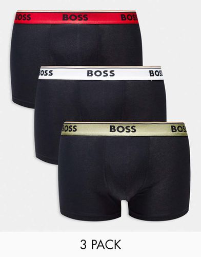 BOSS - Bodywear Power - Confezione da 3 paia di boxer aderenti neri con fascia in vita a contrasto - BOSS Bodywear - Modalova