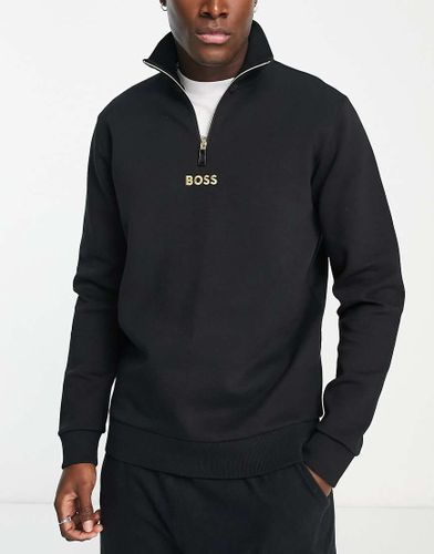 Felpa nera con zip corta e logo dorato - BOSS Green - Modalova