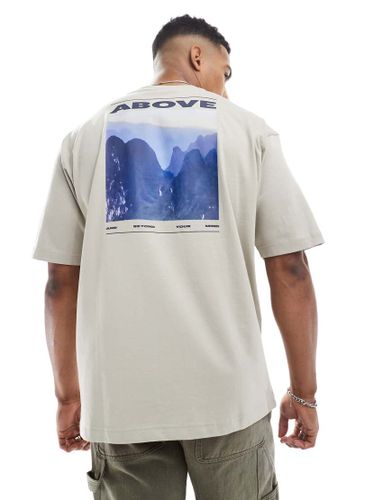 T-shirt coupe carrée avec imprimé devant et dans le dos - Beige clair - Boss Orange - Modalova