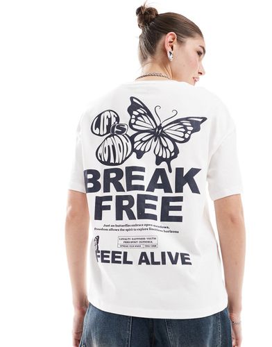 T-shirt écru oversize con stampa di farfalle - Bershka - Modalova