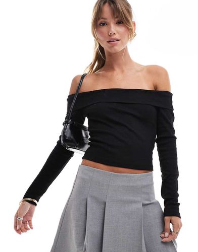 Top nero morbido a maniche lunghe con scollo Bardot - Bershka - Modalova