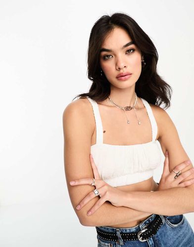 Brassière bianca arricciata in cotone in coordinato - Bershka - Modalova