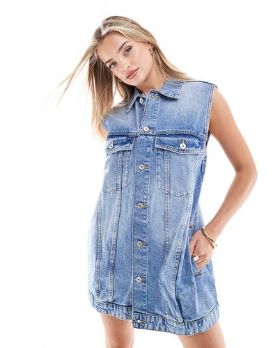 Gilet taglio lungo oversize in denim lavaggio indaco - Bershka - Modalova