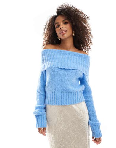 Maglione morbido azzurro con scollo alla Bardot - Bershka - Modalova