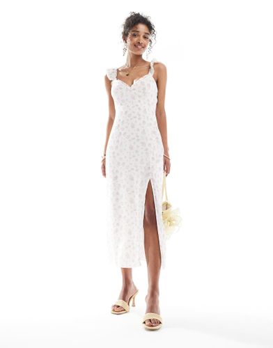 Robe longue volantée à fleurs - Écru et - Bershka - Modalova