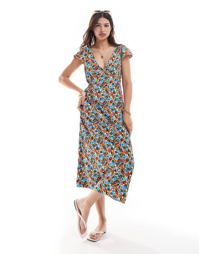 Vestito midi a fiori con scollo a V - Brave Soul - Modalova